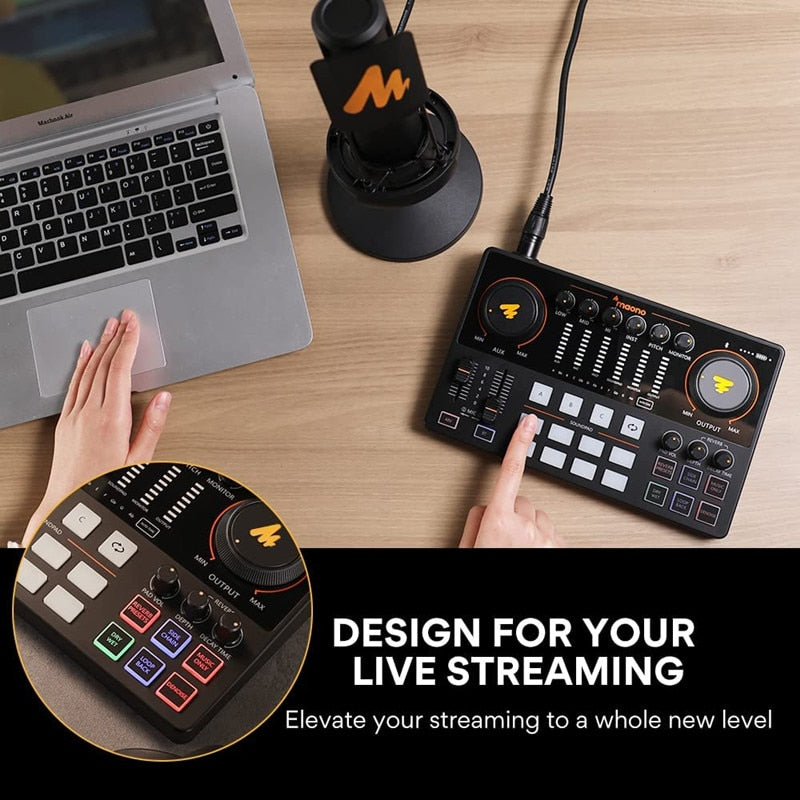 Maonocaster Sound Card Set With XLR Microphone Audio Interface Podcasting for Youtube DJ Live Streaming Phone Computer PC AME2A