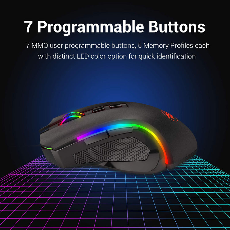 Redragon M602KS Wireless Gaming Mouse RGB Backlit MMO 7 Programmable Buttons Mouse Macro Recording For Laptop PC Gamer