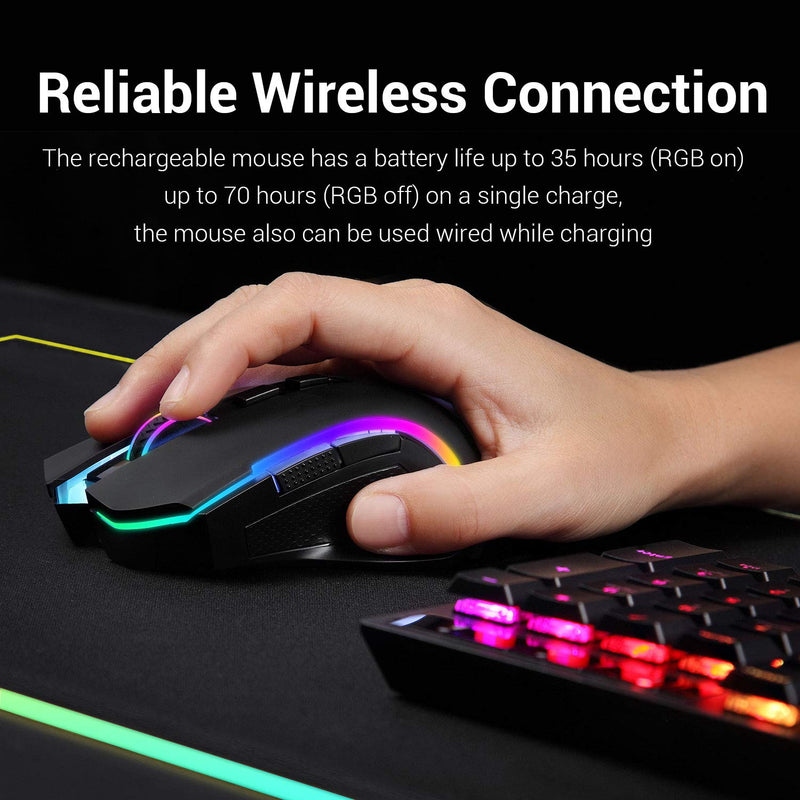 Redragon M602KS Wireless Gaming Mouse RGB Backlit MMO 7 Programmable Buttons Mouse Macro Recording For Laptop PC Gamer
