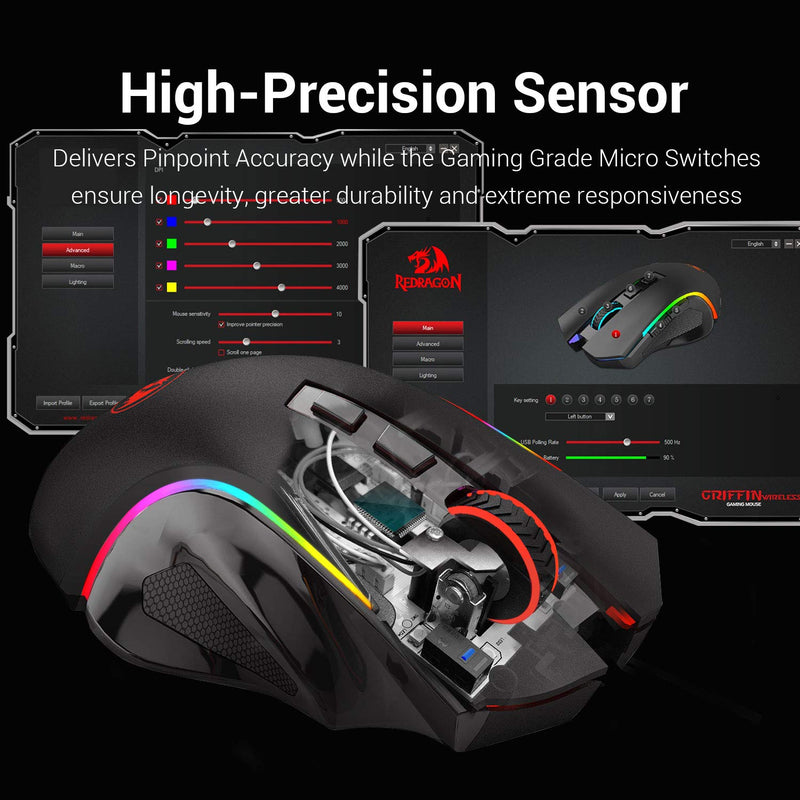 Redragon M602KS Wireless Gaming Mouse RGB Backlit MMO 7 Programmable Buttons Mouse Macro Recording For Laptop PC Gamer