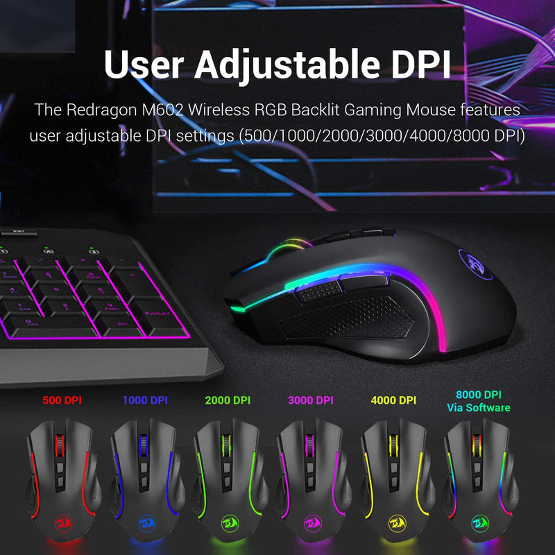 Redragon M602KS Wireless Gaming Mouse RGB Backlit MMO 7 Programmable Buttons Mouse Macro Recording For Laptop PC Gamer