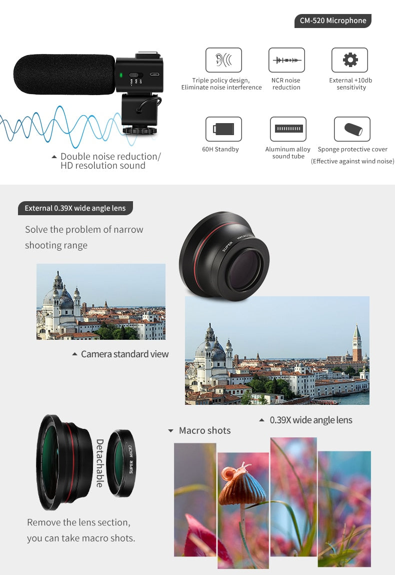 Video Camera 4K Professional Ordro AE8 Vlog Youtube with Infrared Night Vision Microphone Digital Camcorder Blogger Filmadoras