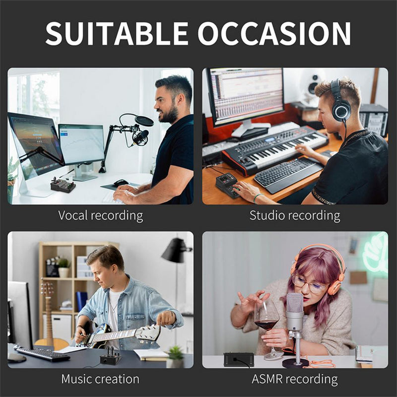 Q12 Audio Interface USB Sound Card Drive-free Portable Mini 2way Electric Guitar Recording Professional Mixer For Studio Singing