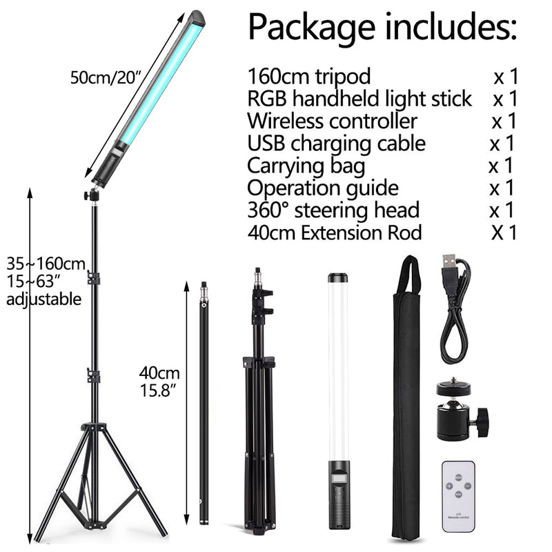 RGB Handheld Bastão LED de Fotografia com Bateria Recarregável