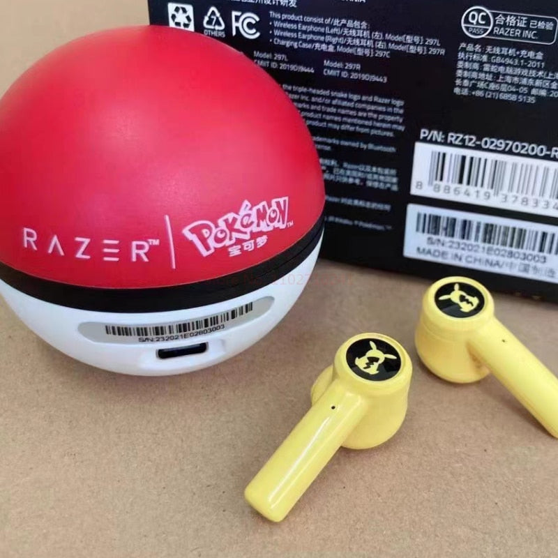 2023 Pikachu Pokemon Razer Earphones Wireless Bluetooth 5.0 Sport Noise Reduction Headphones Touch Control Microphone Universal