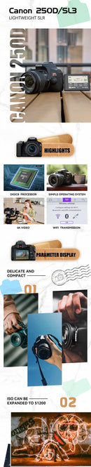 Câmera Canon EOS 250D Rebel SL3 200D II DSLR Com lente EF-S 18-55mm (NEW)